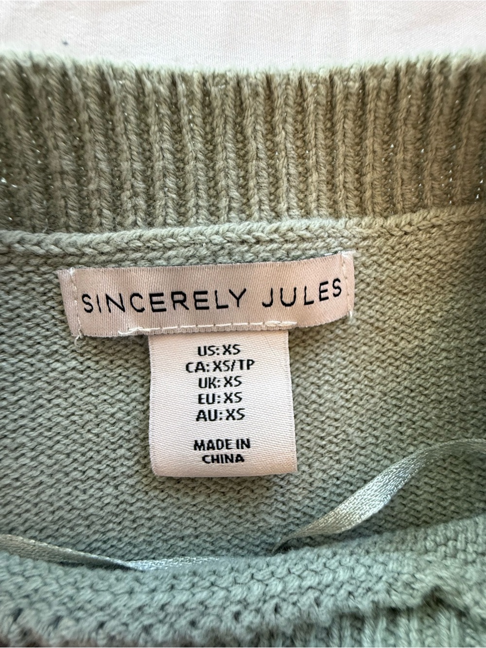 Sincerely Jules Be Kind Sweater XS Sage Green Graphic Knit Pullover - Picture 6 of 8